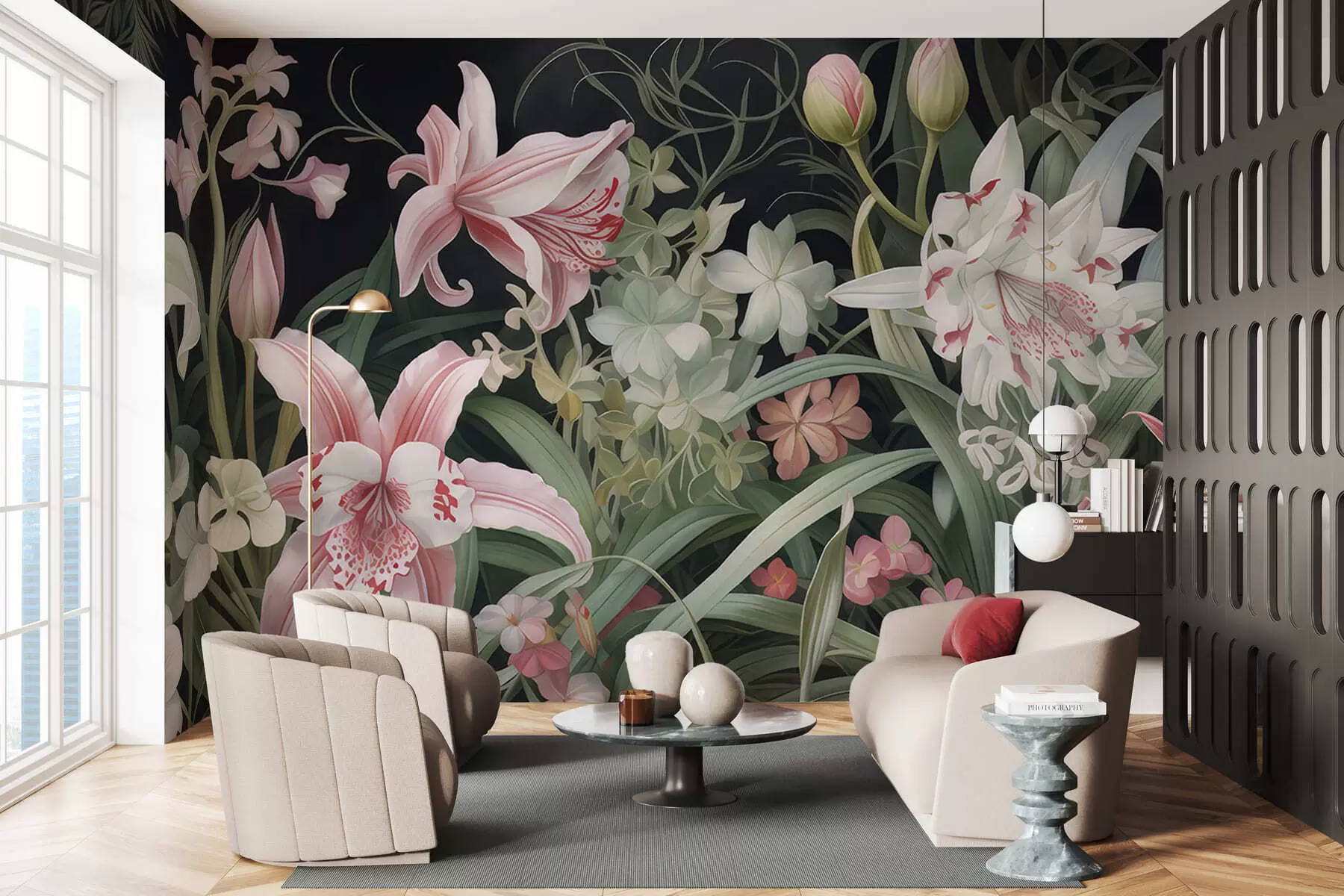 wall murals Фантастично цвеће на тамној позадини w05278