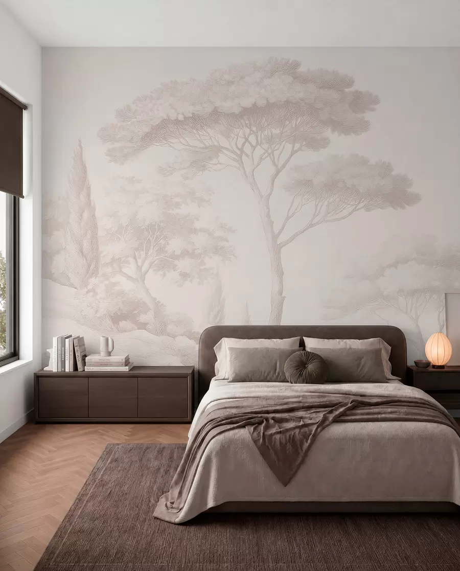 wall murals Мирни шумски пејзаж у беж палети боја w09685