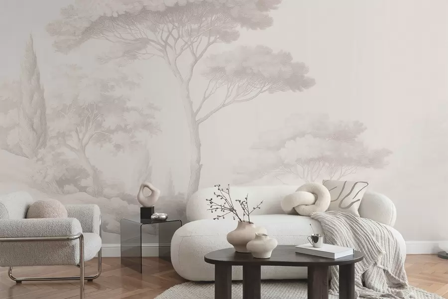 wall murals Мирни шумски пејзаж у беж палети боја w09685
