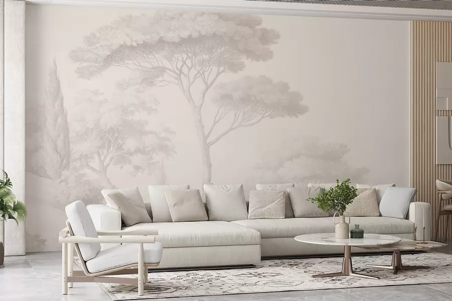 wall murals Мирни шумски пејзаж у беж палети боја w09685