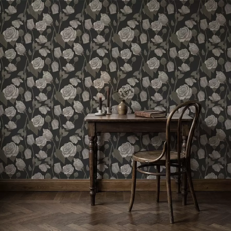 wall murals Цветни узорак са ружама на тамној позадини a01123