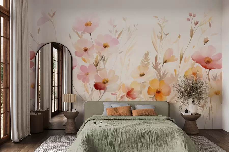 wall murals Апстрактно поље дивљег цвећа у пастелним нијансама, стил акварела w09757
