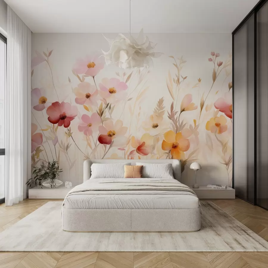wall murals Апстрактно поље дивљег цвећа у пастелним нијансама, стил акварела w09757