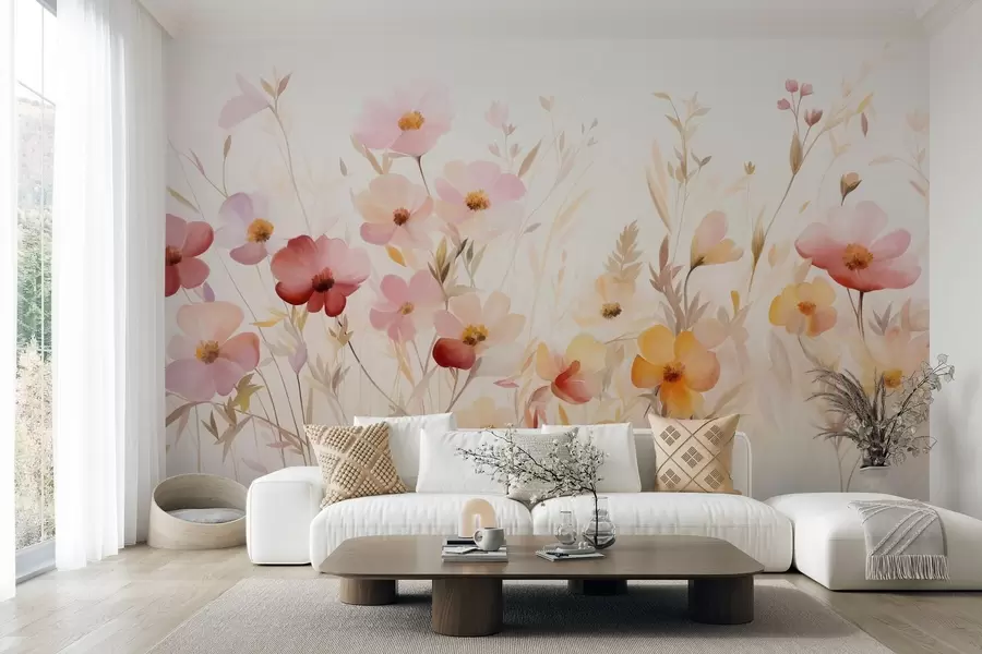 wall murals Апстрактно поље дивљег цвећа у пастелним нијансама, стил акварела w09757