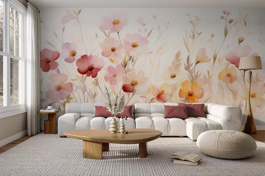 wall murals Апстрактно поље дивљег цвећа у пастелним нијансама, стил акварела w09757