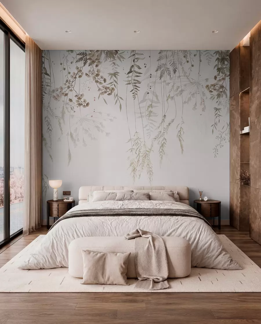 wall murals Висеће дивље биљке на светлој позадини w05320