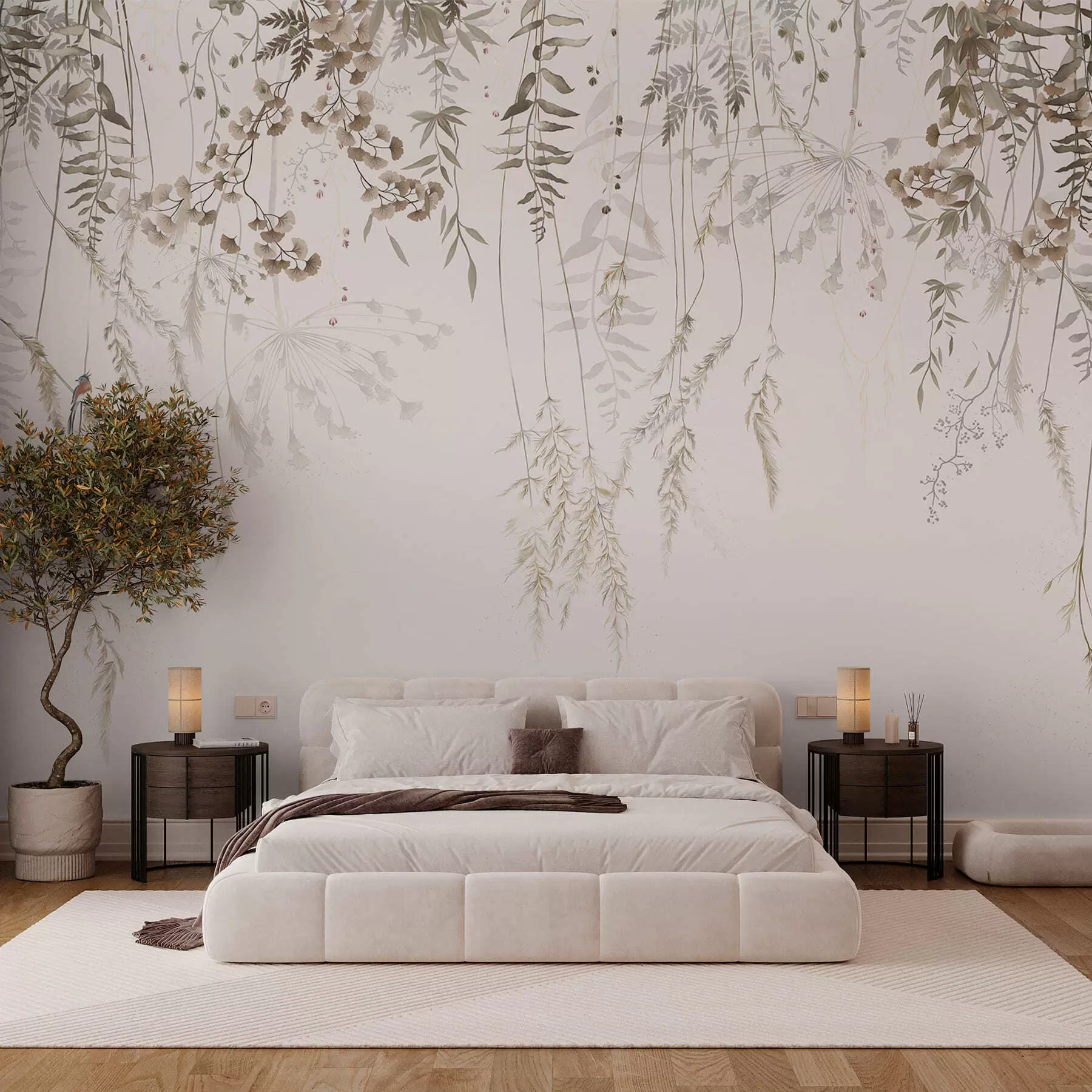 wall murals Висеће дивље биљке на светлој позадини w05320