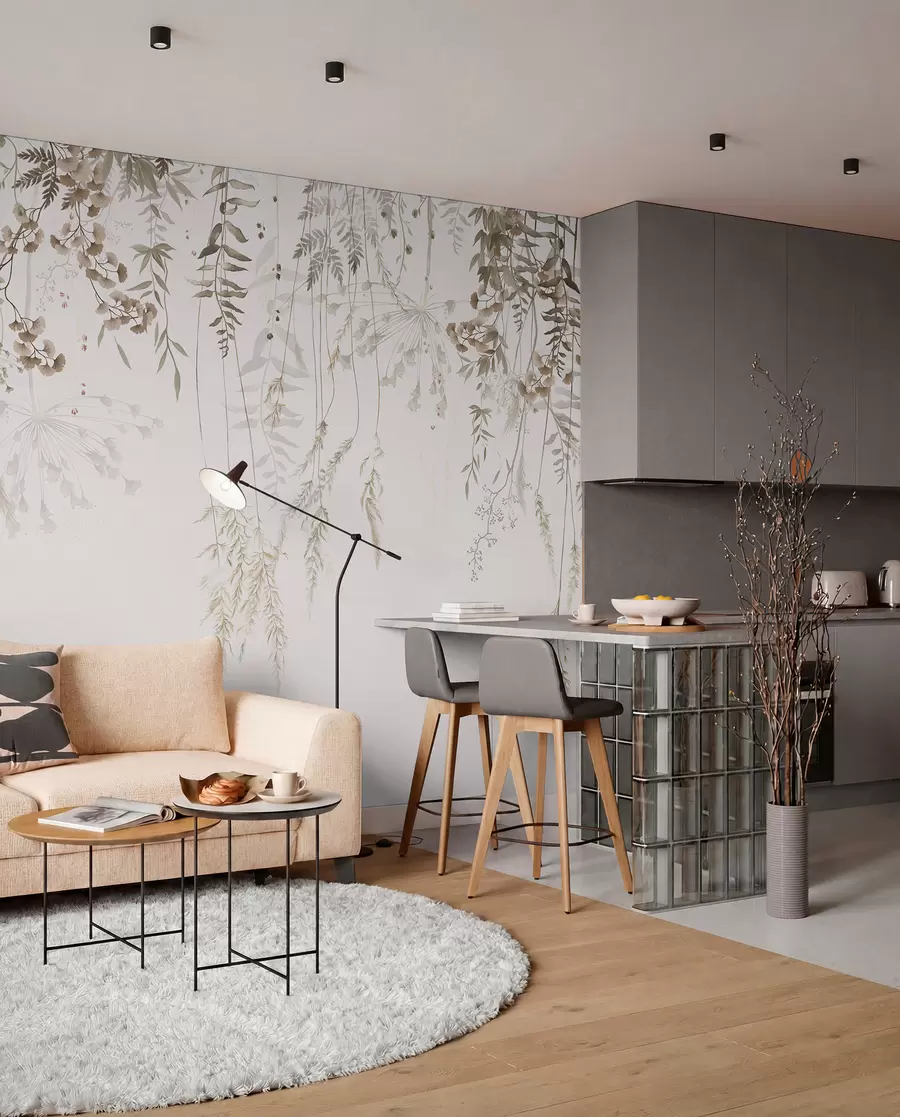 wall murals Висеће дивље биљке на светлој позадини w05320
