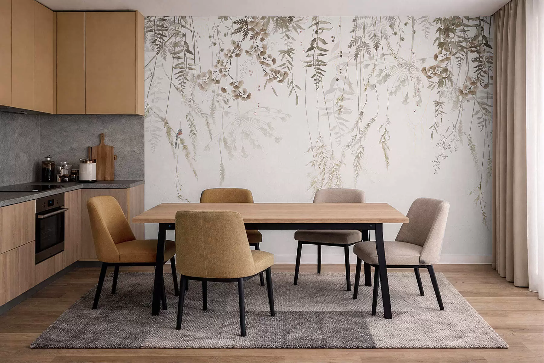 wall murals Висеће дивље биљке на светлој позадини w05320