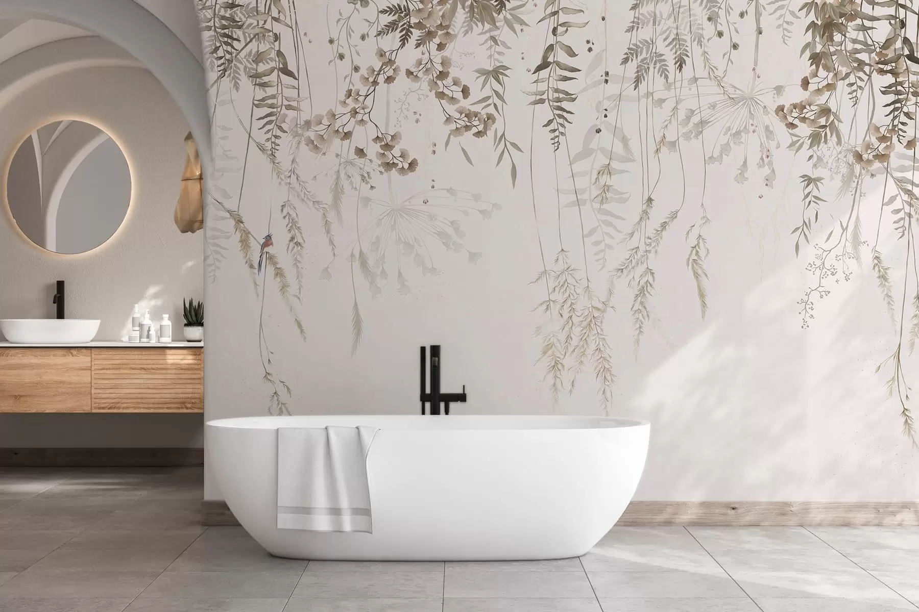 wall murals Висеће дивље биљке на светлој позадини w05320