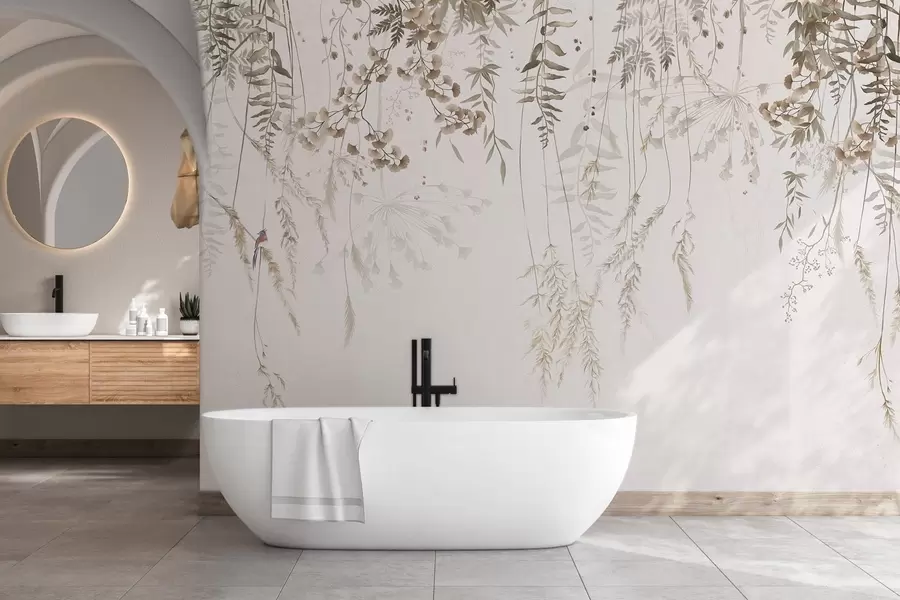 wall murals Висеће дивље биљке на светлој позадини w05320