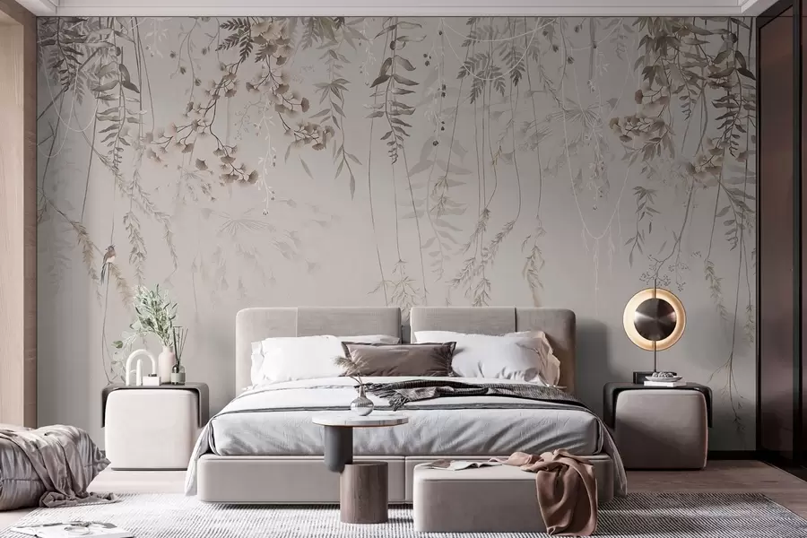 wall murals Нежне висеће траве на светлој позадини w05320v2