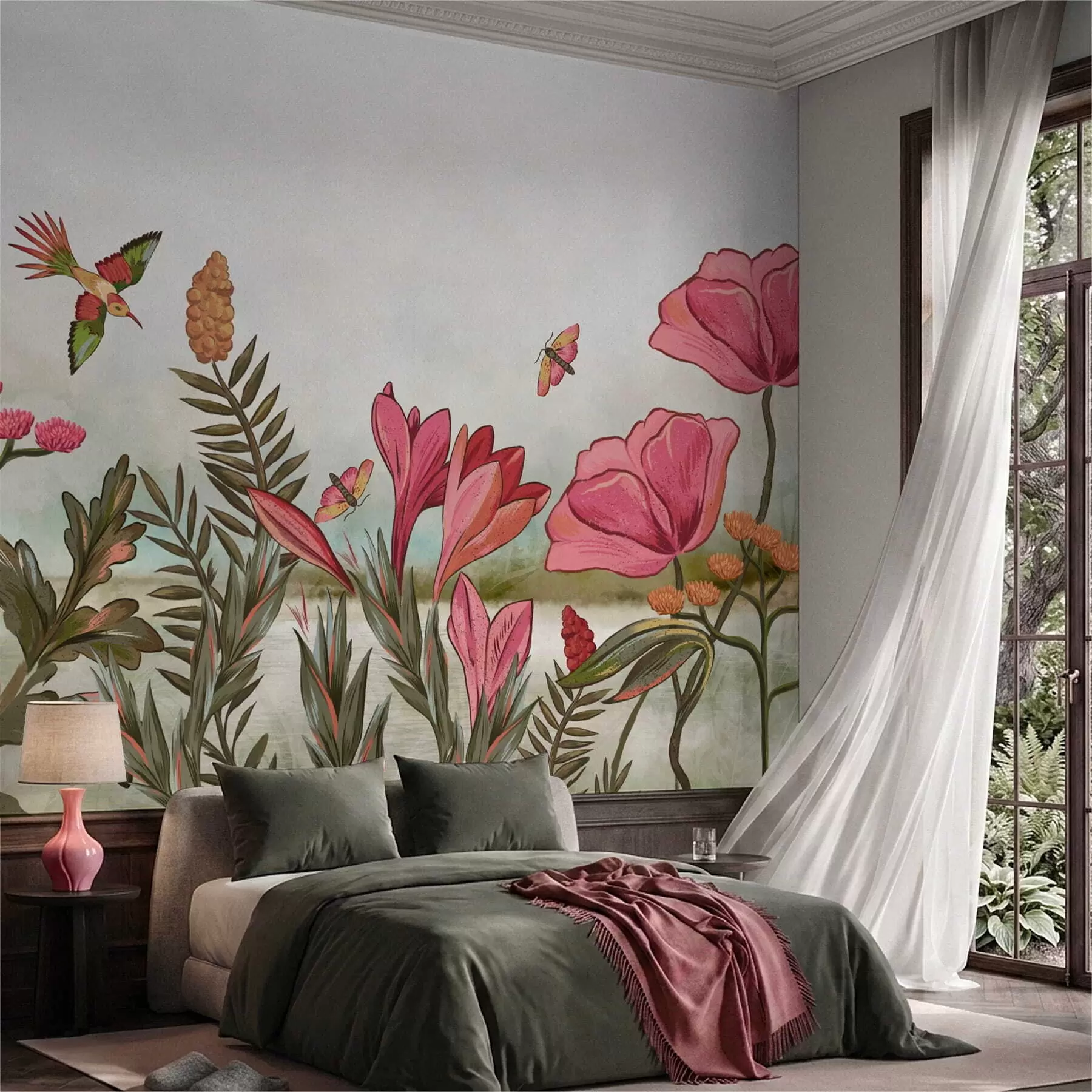 wall murals Светло цвеће са птицама и лептирима w05321