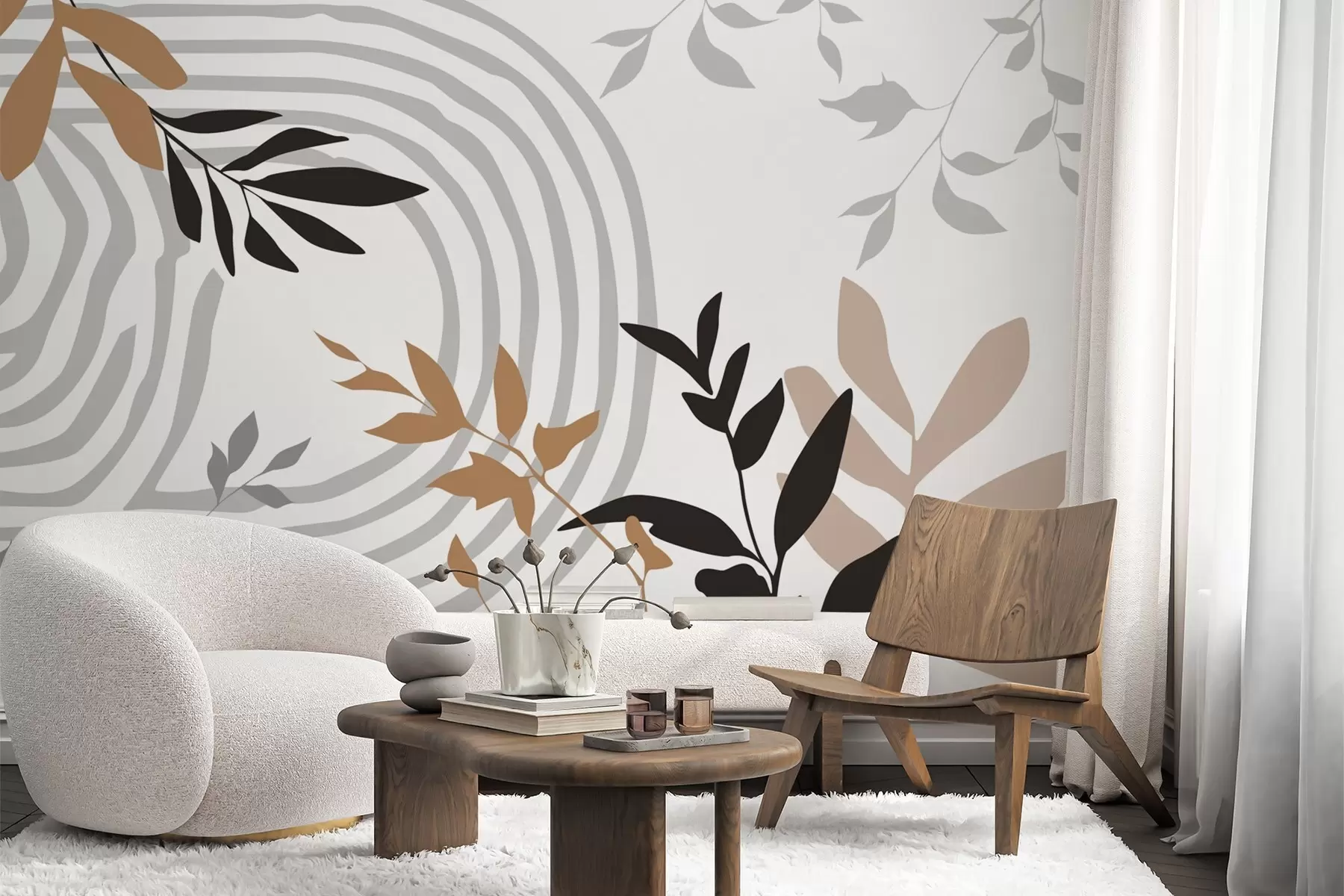 wall murals Апстрактне силуете и линије биљака w05374