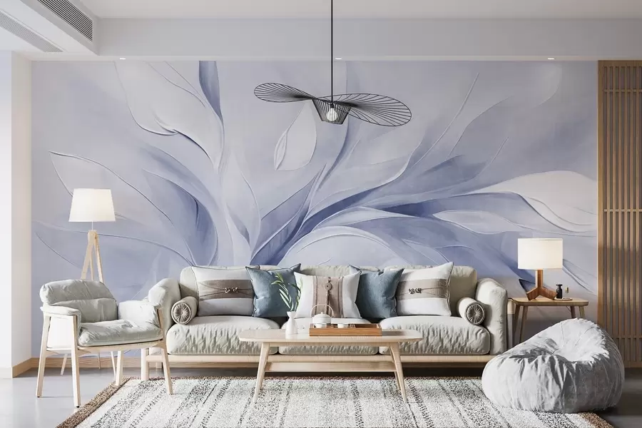 wall murals Апстрактни текстурирани стил сликања бледоплавих и белих текућих листова w09765