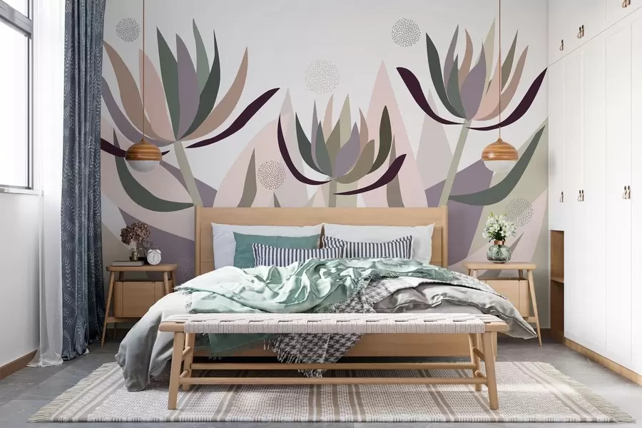 wall murals стилизовани цветови протеје у примитивном стилу w05236