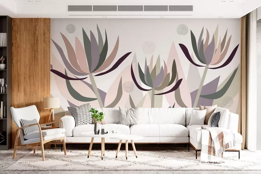 wall murals стилизовани цветови протеје у примитивном стилу w05236