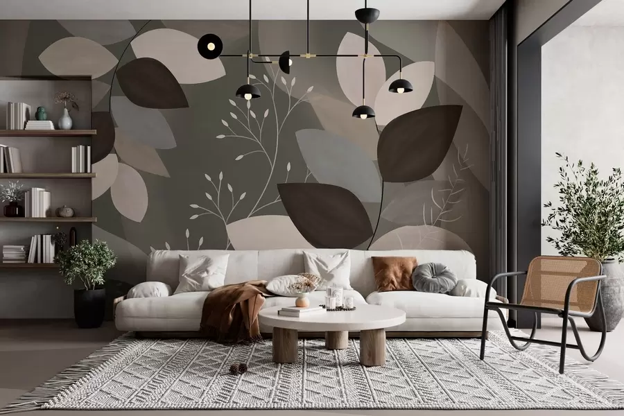 wall murals лишће и трава у тамним нијансама w05237v1