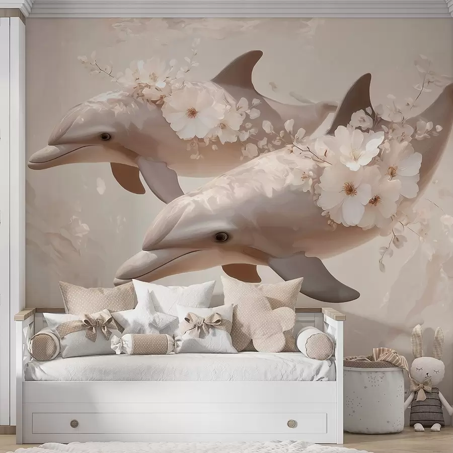 wall murals Делфини у океану нежног цвећа и меке светлости w09666