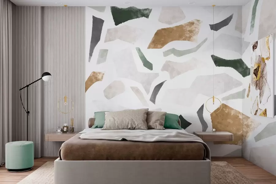 wall murals Апстрактни текстурирани фрагменти у зеленим и беж тоновима w05146