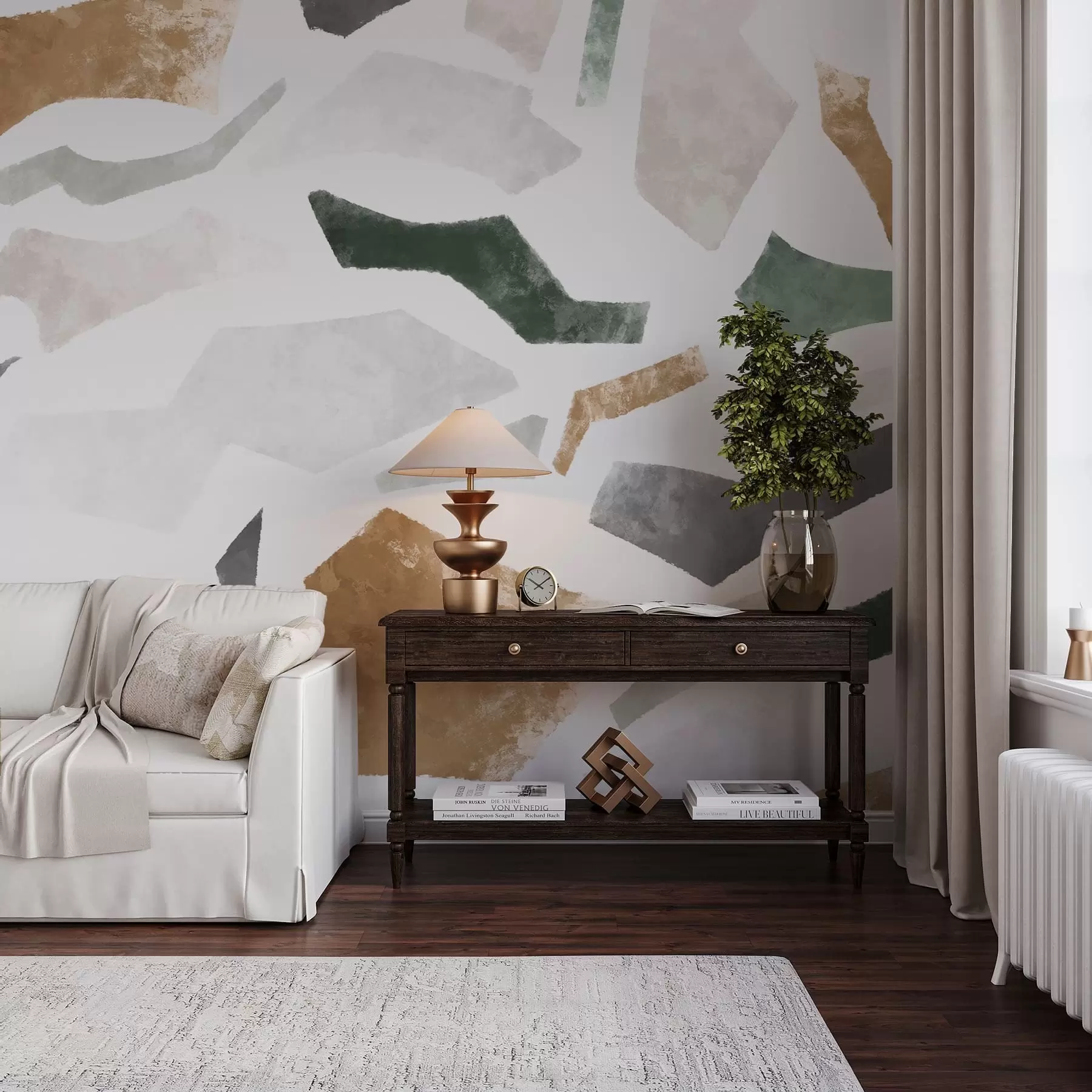 wall murals Апстрактни текстурирани фрагменти у зеленим и беж тоновима w05146