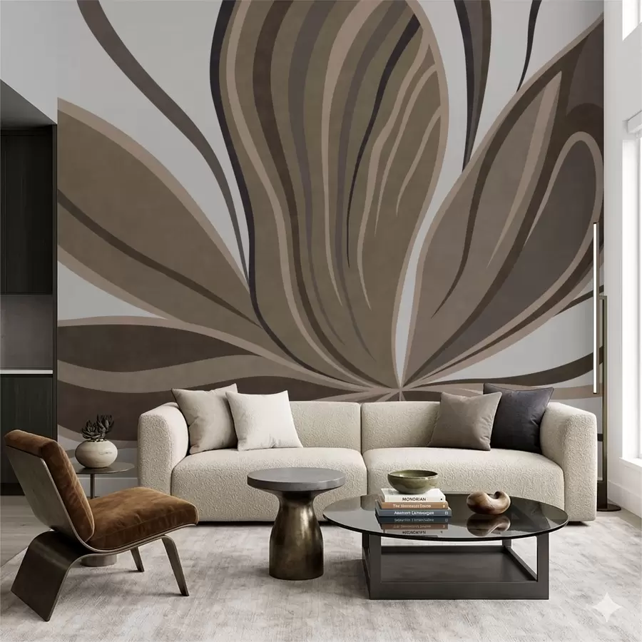 wall murals Стилизовани цвет са течним линијама у смеђим тоновима w05147