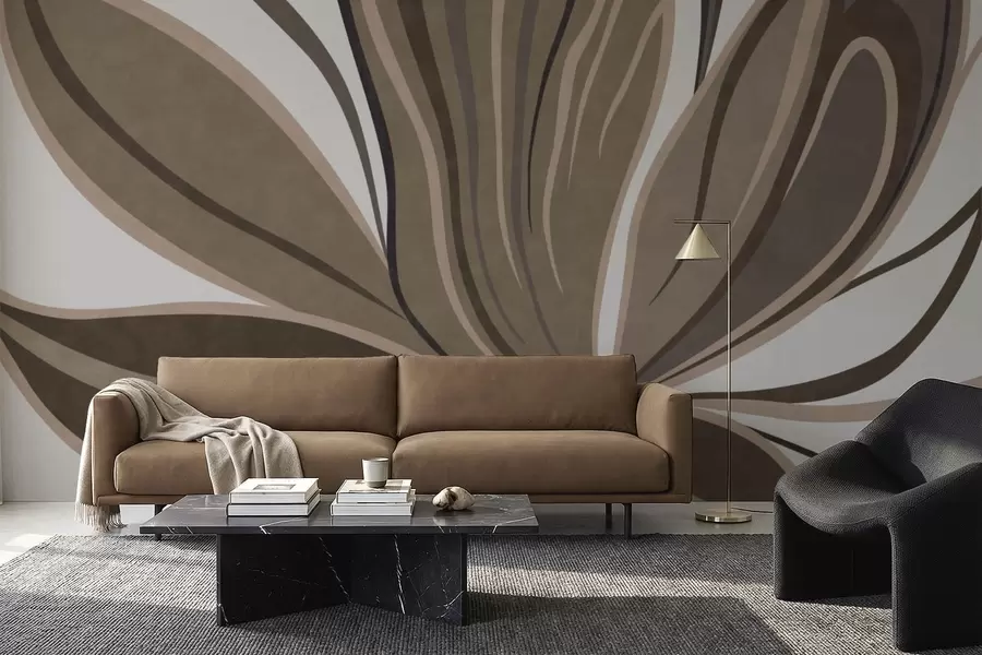 wall murals Стилизовани цвет са течним линијама у смеђим тоновима w05147