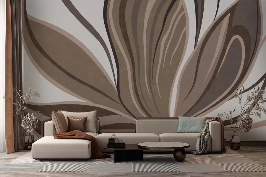 wall murals Стилизовани цвет са течним линијама у смеђим тоновима w05147