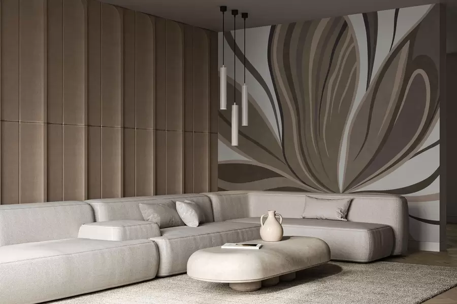 wall murals Стилизовани цвет са течним линијама у смеђим тоновима w05147