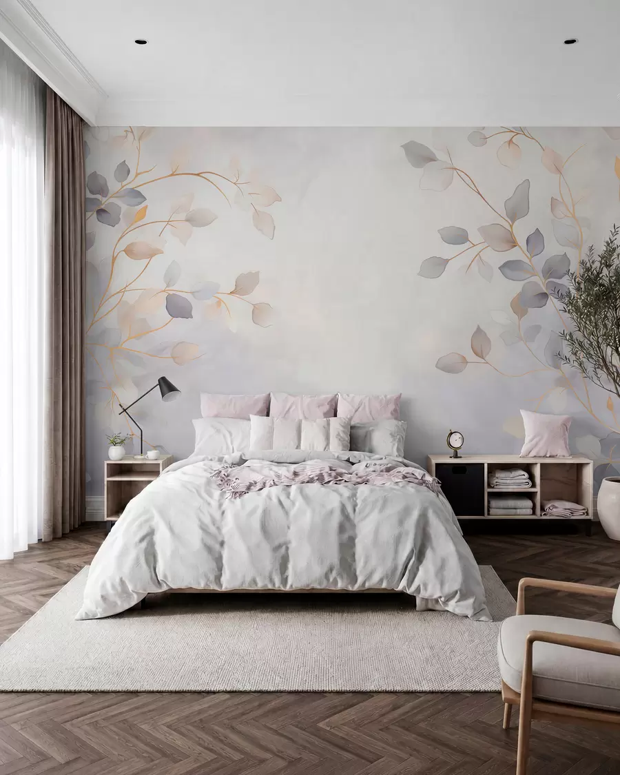 wall murals Нежне лиснате гране на мекој замућеној позадини w05296