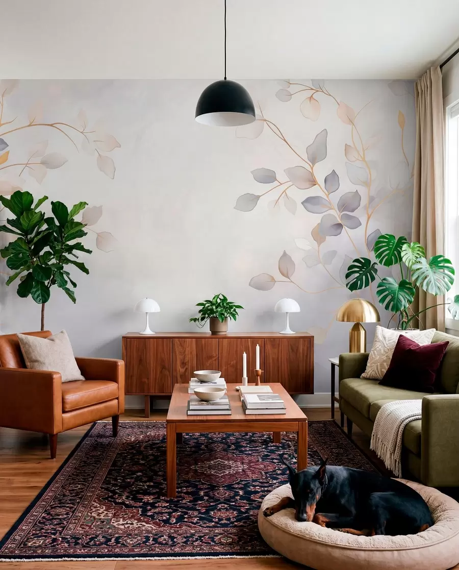 wall murals Нежне лиснате гране на мекој замућеној позадини w05296