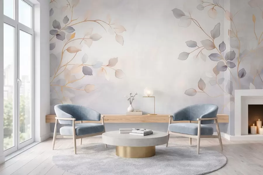 wall murals Нежне лиснате гране на мекој замућеној позадини w05296