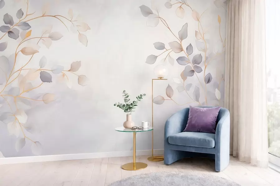 wall murals Нежне лиснате гране на мекој замућеној позадини w05296