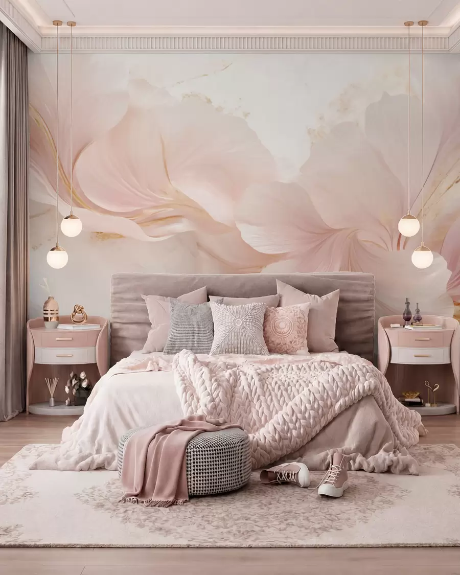 wall murals Нежно ружичасто цвеће на светлој позадини w05357