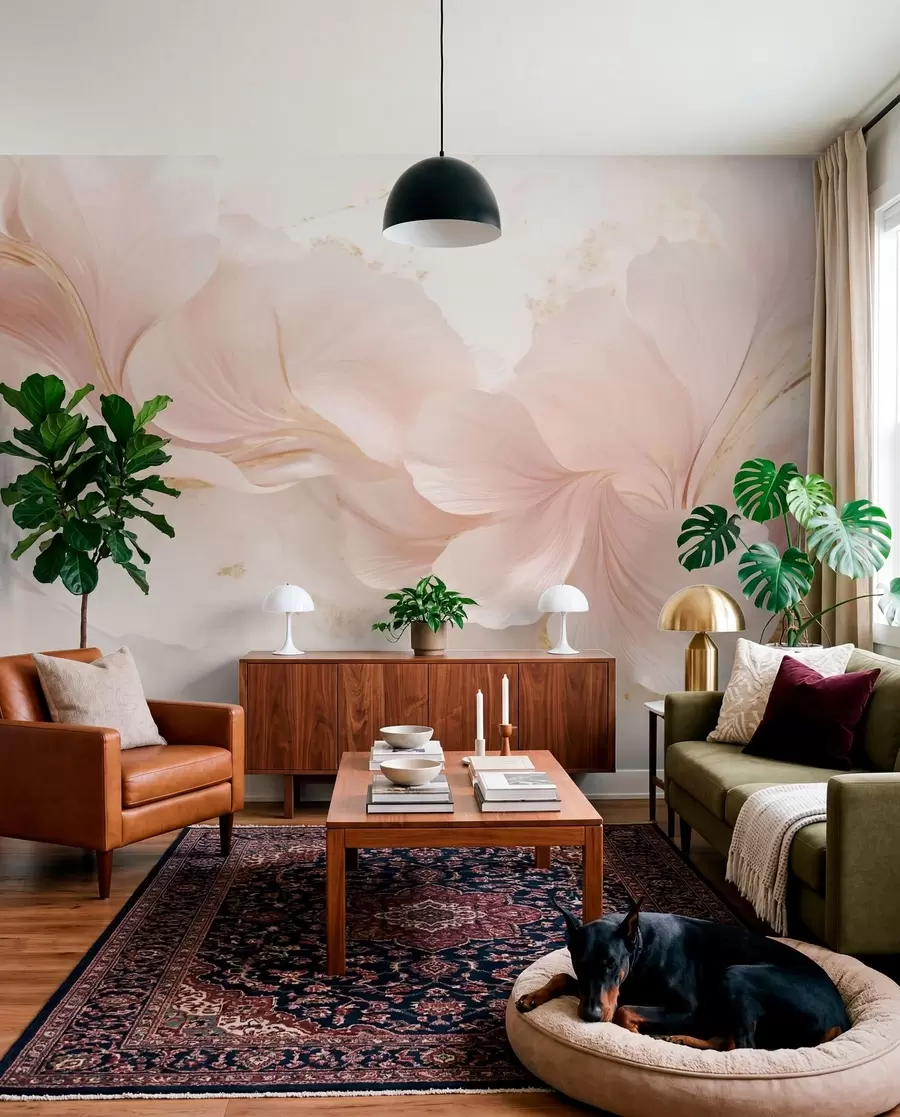 wall murals Нежно ружичасто цвеће на светлој позадини w05357