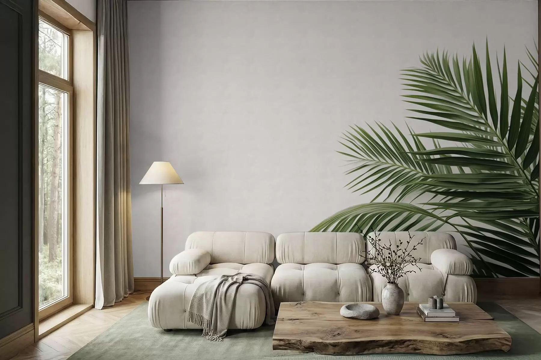 wall murals Зелено палмино лишће на светлој позадини w05391
