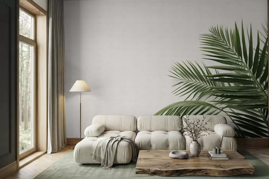 wall murals Зелено палмино лишће на светлој позадини w05391