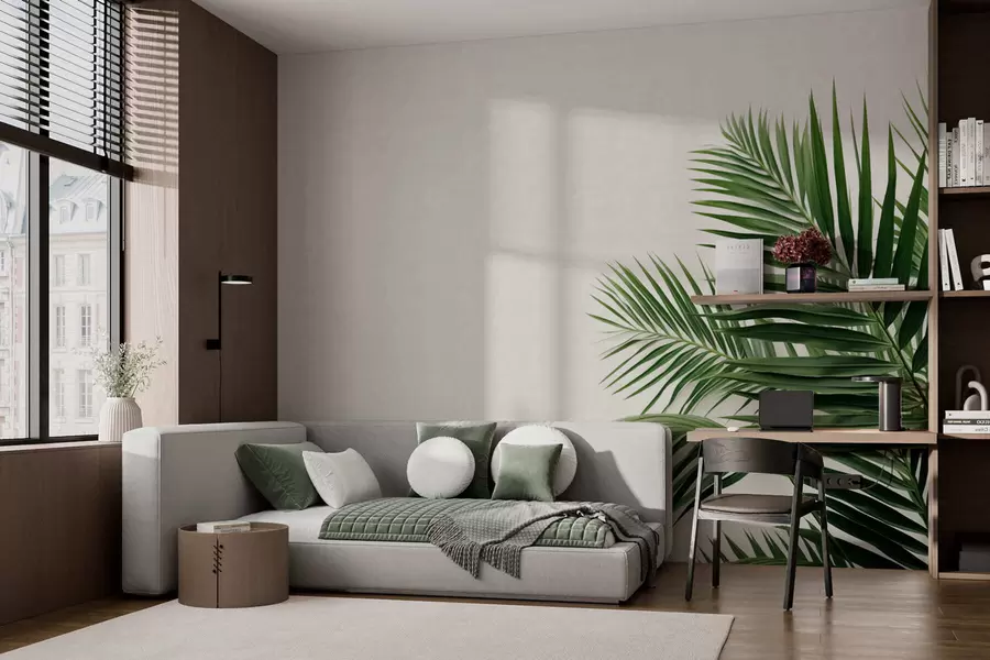 wall murals Зелено палмино лишће на светлој позадини w05391