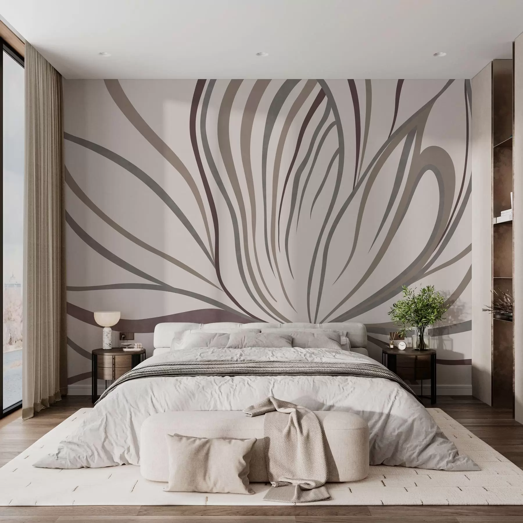 wall murals Апстрактни цвет са линијама у сивим и ружичастим тоновима w05392