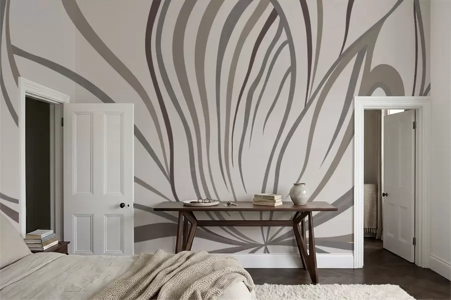 wall murals Апстрактни цвет са линијама у сивим и ружичастим тоновима w05392
