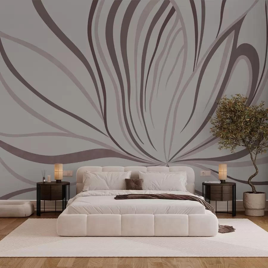 wall murals Стилизовани цвет са меким линијама у ружичасто-беж тоновима w05392v1