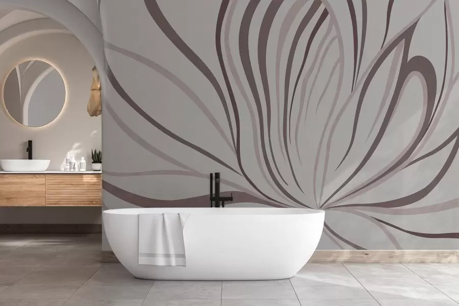 wall murals Стилизовани цвет са меким линијама у ружичасто-беж тоновима w05392v1