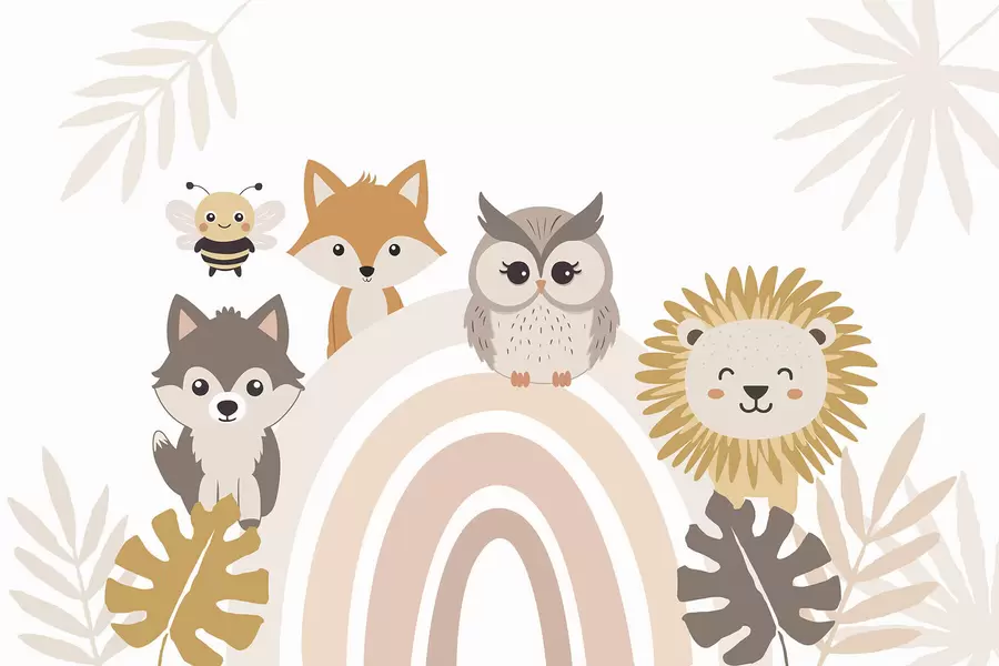 wall murals Слатке животиње близу дуге w05399