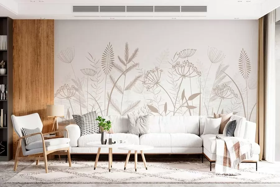 wall murals нежне ручно осликане дивље траве и цвеће на белој позадини w05383v2