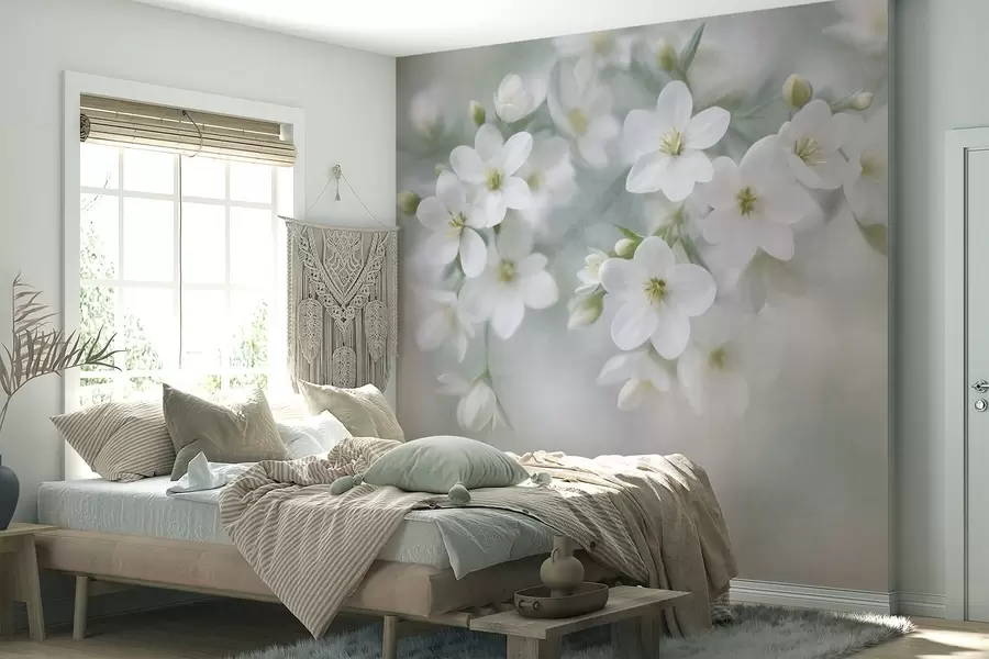 wall murals Нежно текстурирано бело цвеће нежно замућено у позадини w09759