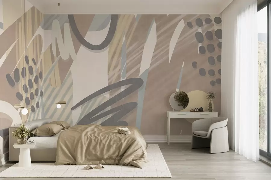 wall murals Апстрактни текстурирани отисак са органским облицима, шарама и тачкама у пригушеним пастелним бојама w09774