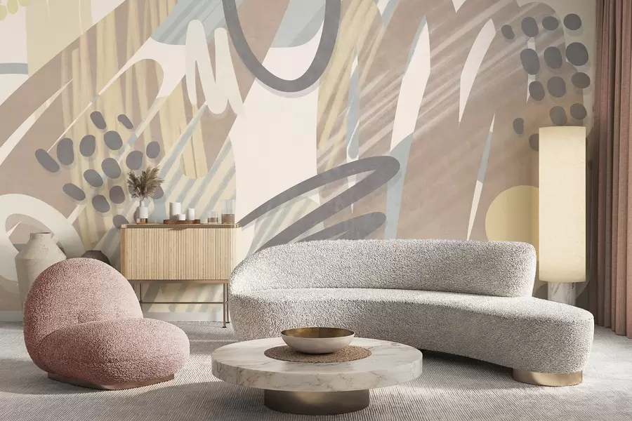 wall murals Апстрактни текстурирани отисак са органским облицима, шарама и тачкама у пригушеним пастелним бојама w09774