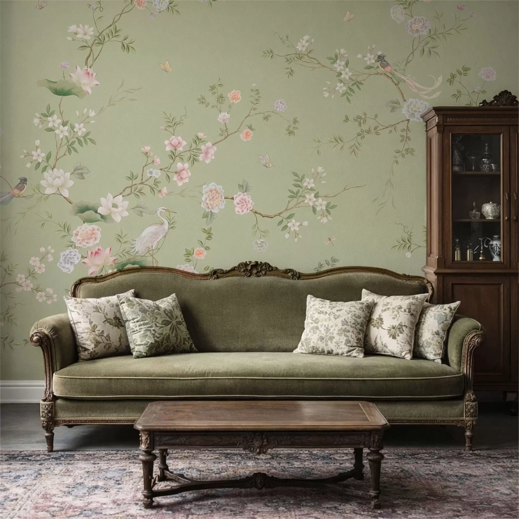 wall murals Цветне гране са птицама на светло зеленој боји w05416