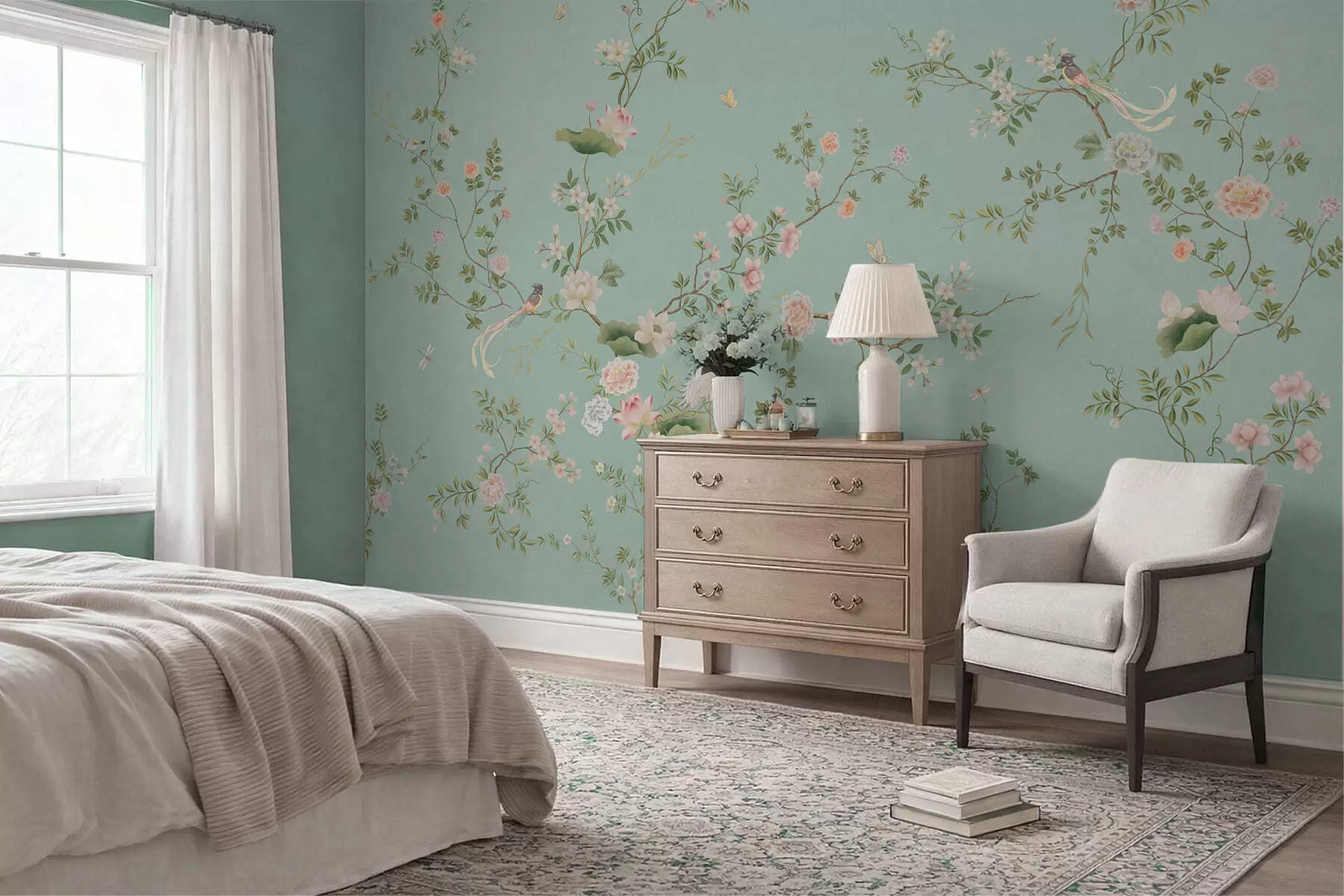 wall murals Цветне гране са птицама на плавој позадини w05416v1