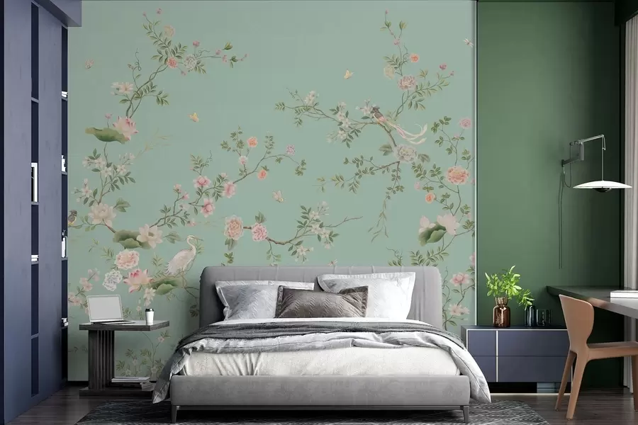 wall murals Цветне гране са птицама на плавој позадини w05416v1
